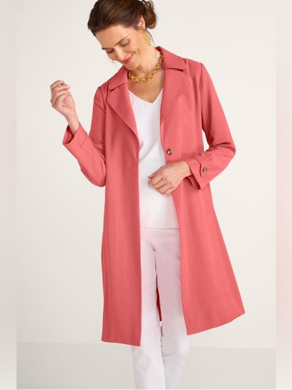 Soft Surrounds Town and Country Womens Coral Trench Coat Pleated Large